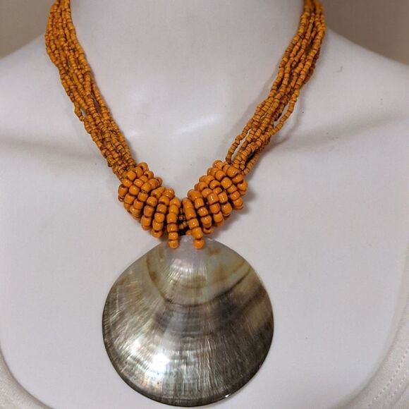 Vintage 3 piece orange shell necklaces & bracelet. 2 necklaces, mother of pearl - Picture 9 of 9